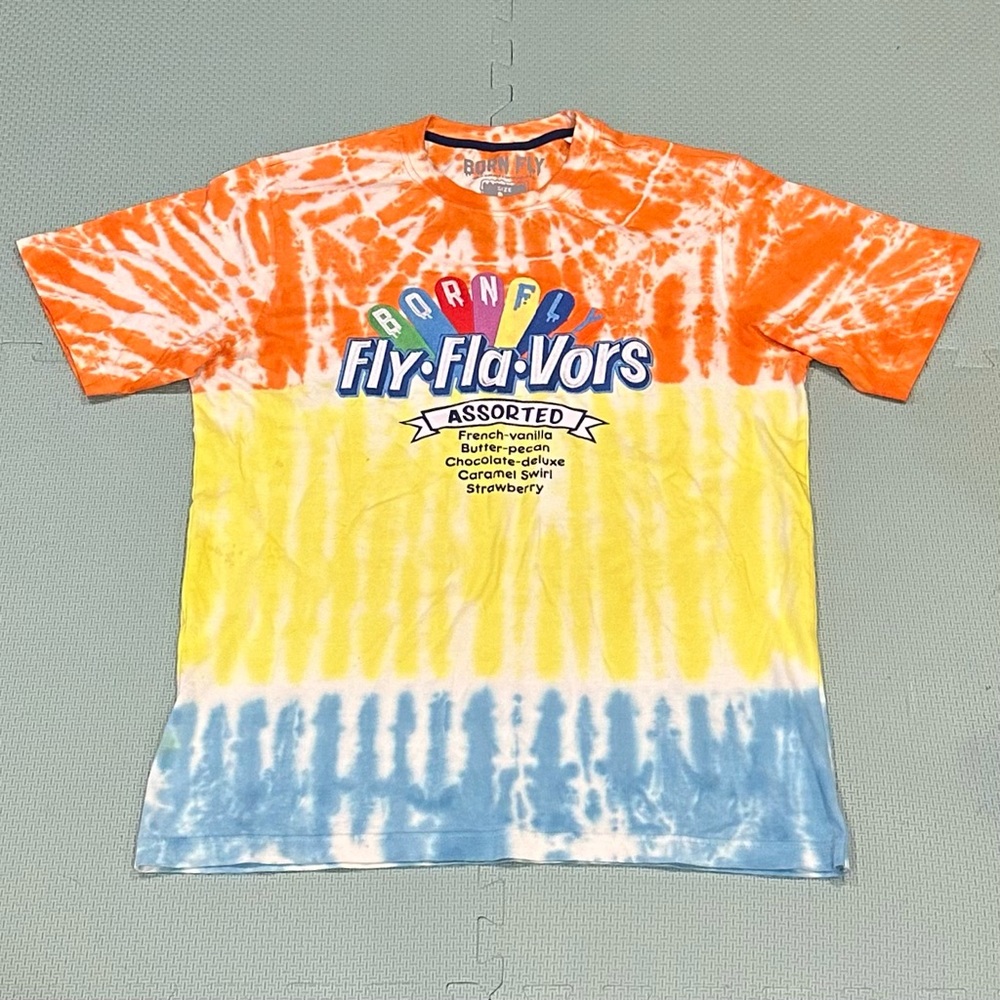 Born Fly “Fly-Fla-Vors” Tie Dye Tee Shirt Size Large